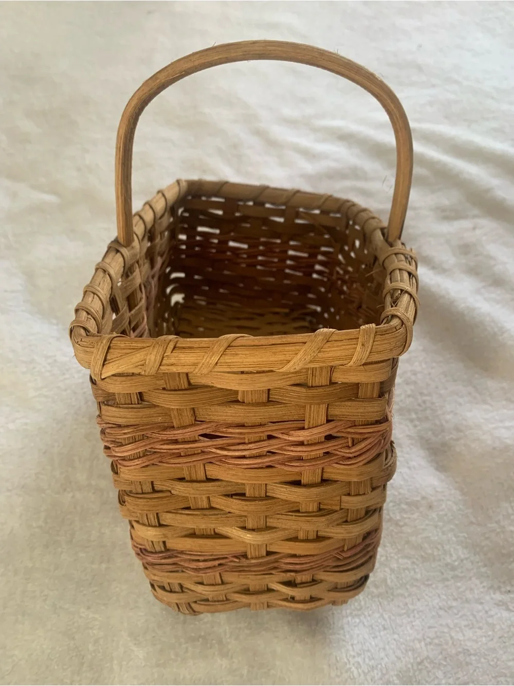 Vintage Wicker Mini Stair Basket, Plant Holder, Decor Organizer, Woven Wood